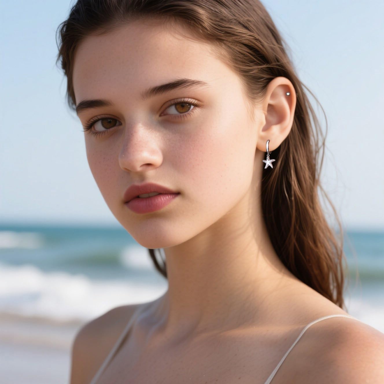 Reffeer Solid 925 Sterling Silver Starfish Hoop Earrings Drops for Women Girls Beach Starfish Earrings Huggie