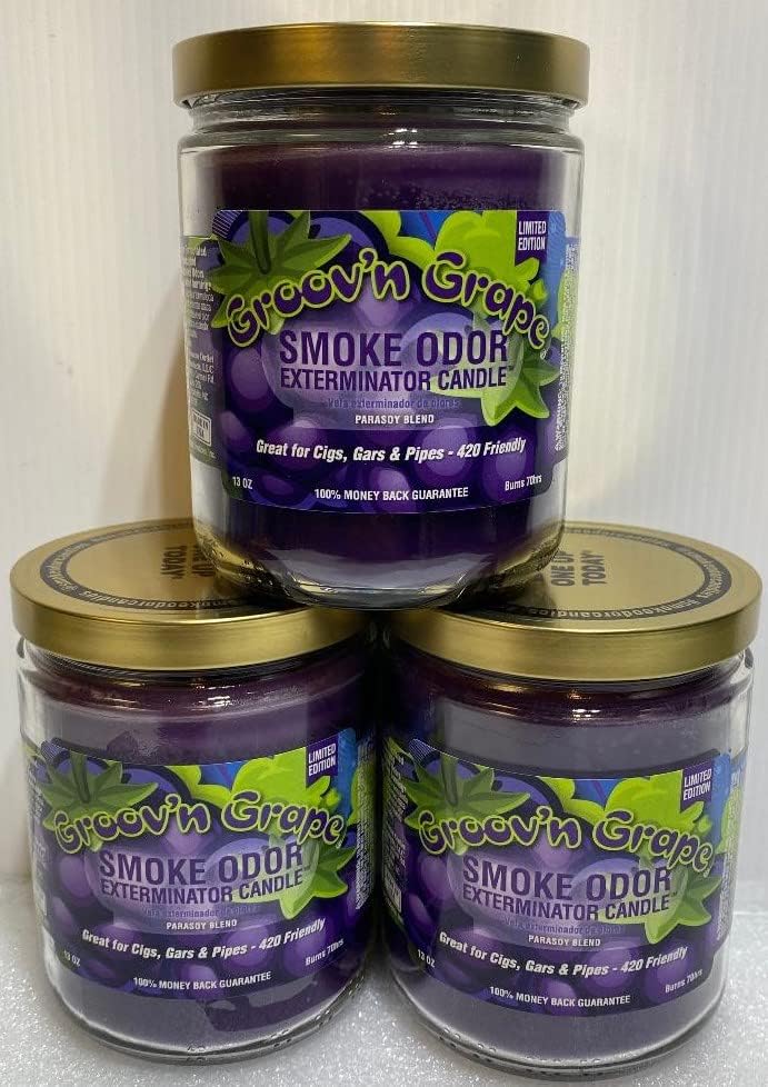 Smoke Odor Exterminator 13 oz Jar Candle, Groov'n Grape, Set of 3 Candles