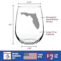 Vista 5 de Florida State Outline Stemless Wine Glass - State Themed Drinking Decor and Gifts for Floridian Women & Men - Large 17 Oz Glasses