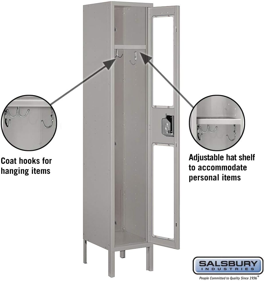 Salsbury Industries S-61152GY-U 12" Single Tier, 1 Wide x 5 Feet High x 12 Inches Deep, Unassembled See-Through Metal Locker, Gray