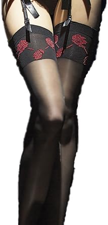 Fiore Sabado 20 Denier Stockings with Reinforced Toe - Red Roses Print
