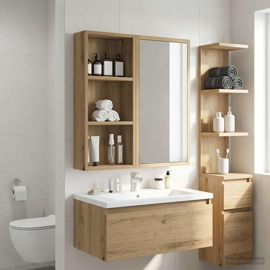 Armoire Murale de Salle de Bain en Bois d'ingénierie Chêne Artisan 30 x 14 x 70 cm avec 2 étagères, Rangement Pratique pour Salle de Bain Moderne