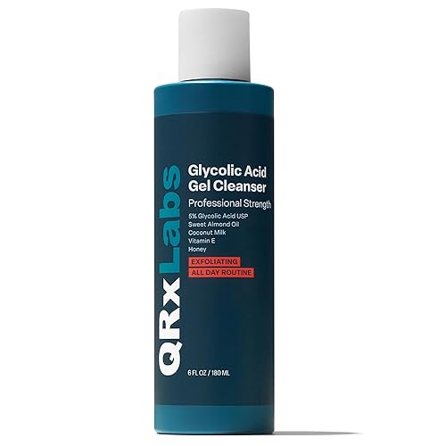 QRxLabs Gel limpiador facial con ácido glicólico, 6 onzas líquidas, limpiador facial exfoliante y tratamiento del cabello encarnado para piel