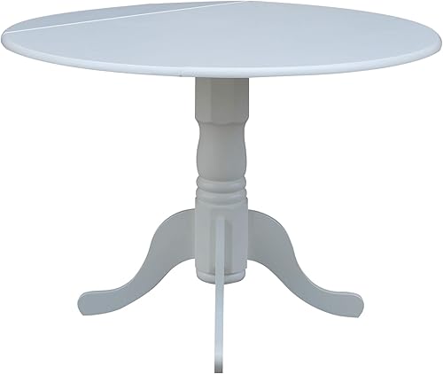 Miniatura 5 de IC International Concepts, mesa de comedor redonda de 42" con pedestal y dos alas plegables, madera maciza, Parawood resistente, color blanco beach