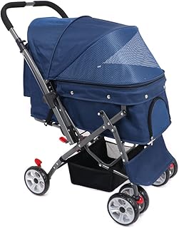 IREENUO Carrito para Mascotas Plegable para Perros Gatos con Cuatro Ruedas Rueda Delantera a Prueba de Golpes Rotación de 360 Grados Mascota Carrito de Viaje para 30 kg (Azul)