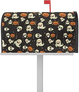 Mailbox Cover Magnetic Happy Halloween Pumpkin Cartoon Ghost Skull Mailbox Covers Standard Size 21x18in,Mailbox Covers Wrap Post Letter Box Cover for Garden Yard Outdoor Decor Skeleton Stars Seamless
