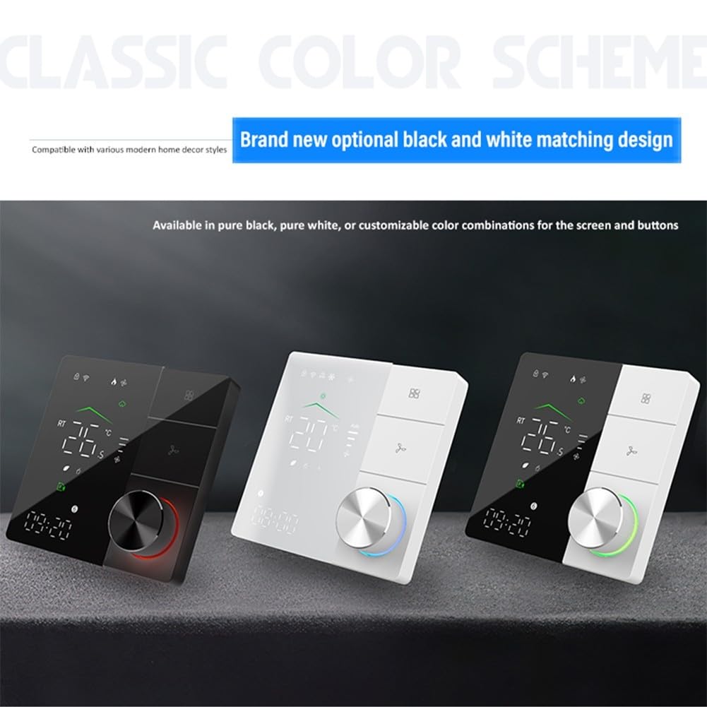 Termostato programable inteligente para aire acondicionado 1r, precisión de ± 1 °C, horario de 5+1+1 días, panel acrílico sin marco, se adapta a cajas de 86 mm y 60 mm, negro (blanco)