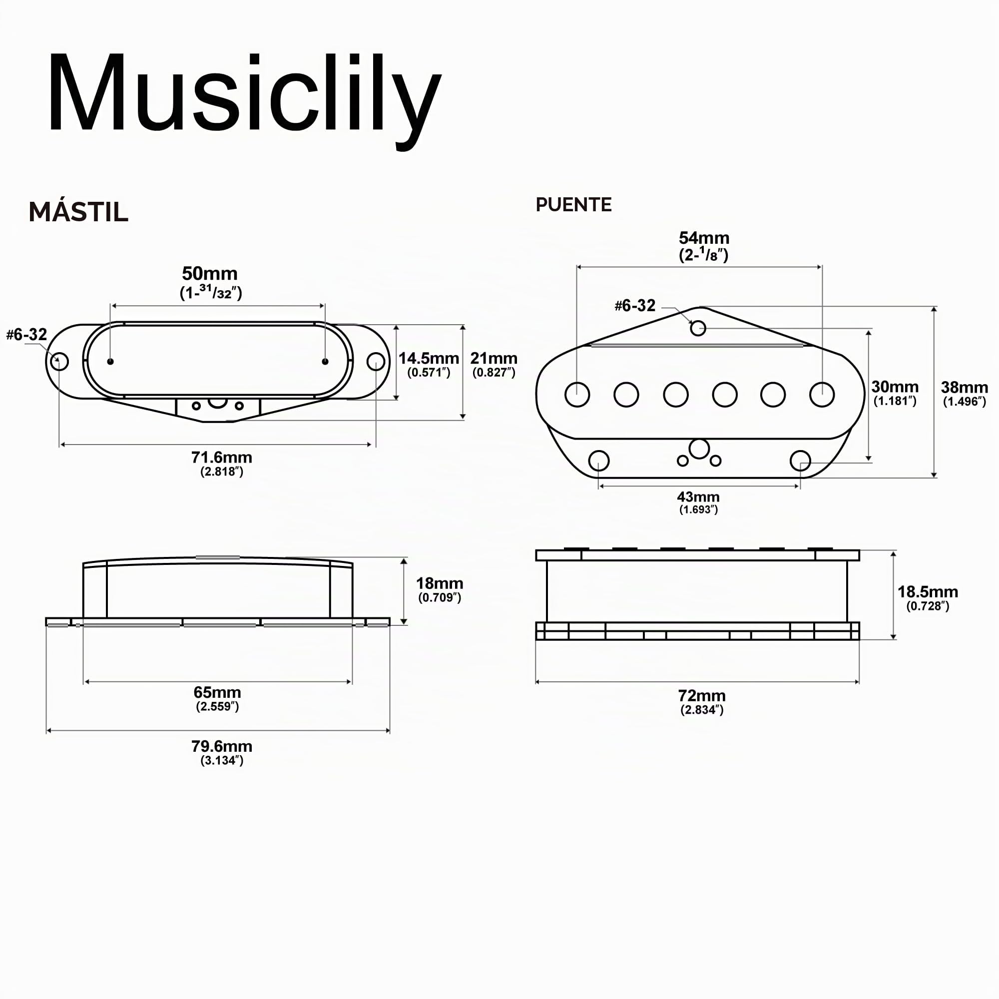 Musiclily Pro Alnico 5 Pastillas Tele Mástil Puente Pickups Set para Guitarra Eléctrica tipo Tele, Cromado