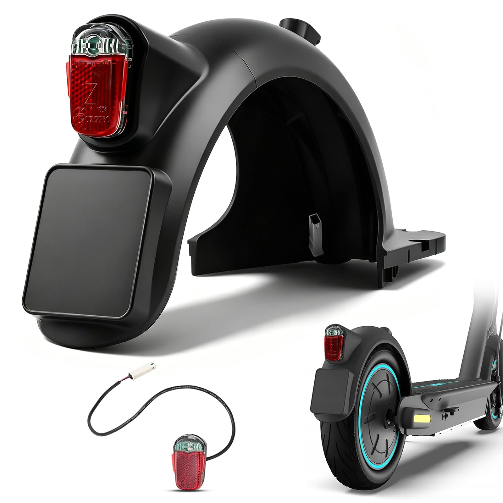 SYACHI Hinterer Kotflügel Electric Scooter mit LED Rückleucht & Haken Zubehör, Scooter Schutzblech Ersatzzubehör Kompatibel für Segway Ninebot Max G30 / G30LP / G30LE / G30LE Ⅱ / G30D Elektroroller