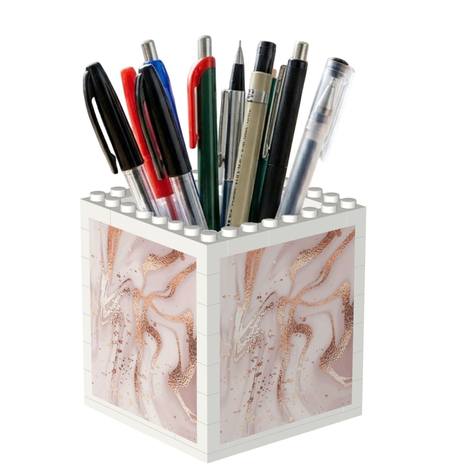 Poadnly Liquid Abstract Marble With Rose Gold Glitter Splatter Texture, Pen Pot Pencil Holder for Office Home School, Compact Desk Organiser for Office Stationery
