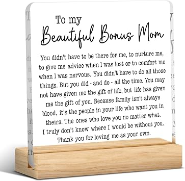 Gifts for Bonus Mom from Daughter Son, Christmas Gifts for Stepped Up Mom, Best Birthday Mothers Day Valentines Gift for Mother Mommy Acrylic Decor 4 x 4 inches