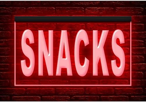 110075 Snacks - Letrero de neón con luz LED de pantalla abierta (12 x 8 pulgadas, rojo)