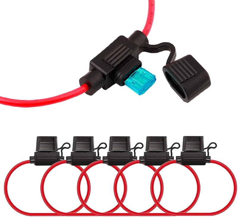 Kit com 5 Porta-Fusíveis em Linha ACS Mini à Prova d’Água FULARR com Fio 16 AWG – 12 V/24 V