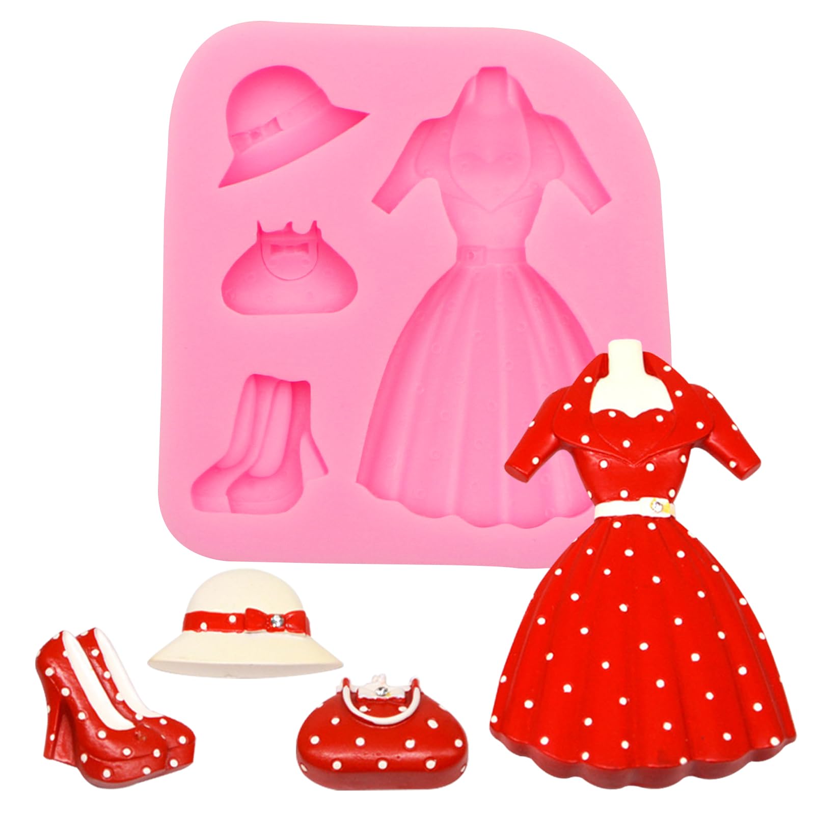 Linda falda de vestido de princesa de moda con tacones altos, sombrero y bolso de mano de silicona para decoración de pasteles de chocolate, caramelos, cupcakes, decoración de pasteles, arcilla