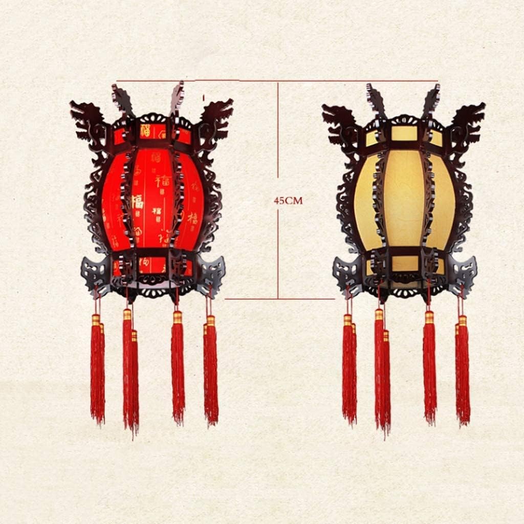 LIOONS Chinese Lanterns Antique Octagonal Lamp Wooden Lantern Carved Dragon Lamp Tea Chandelier Indoor Lighting Paper Lantern Lamp