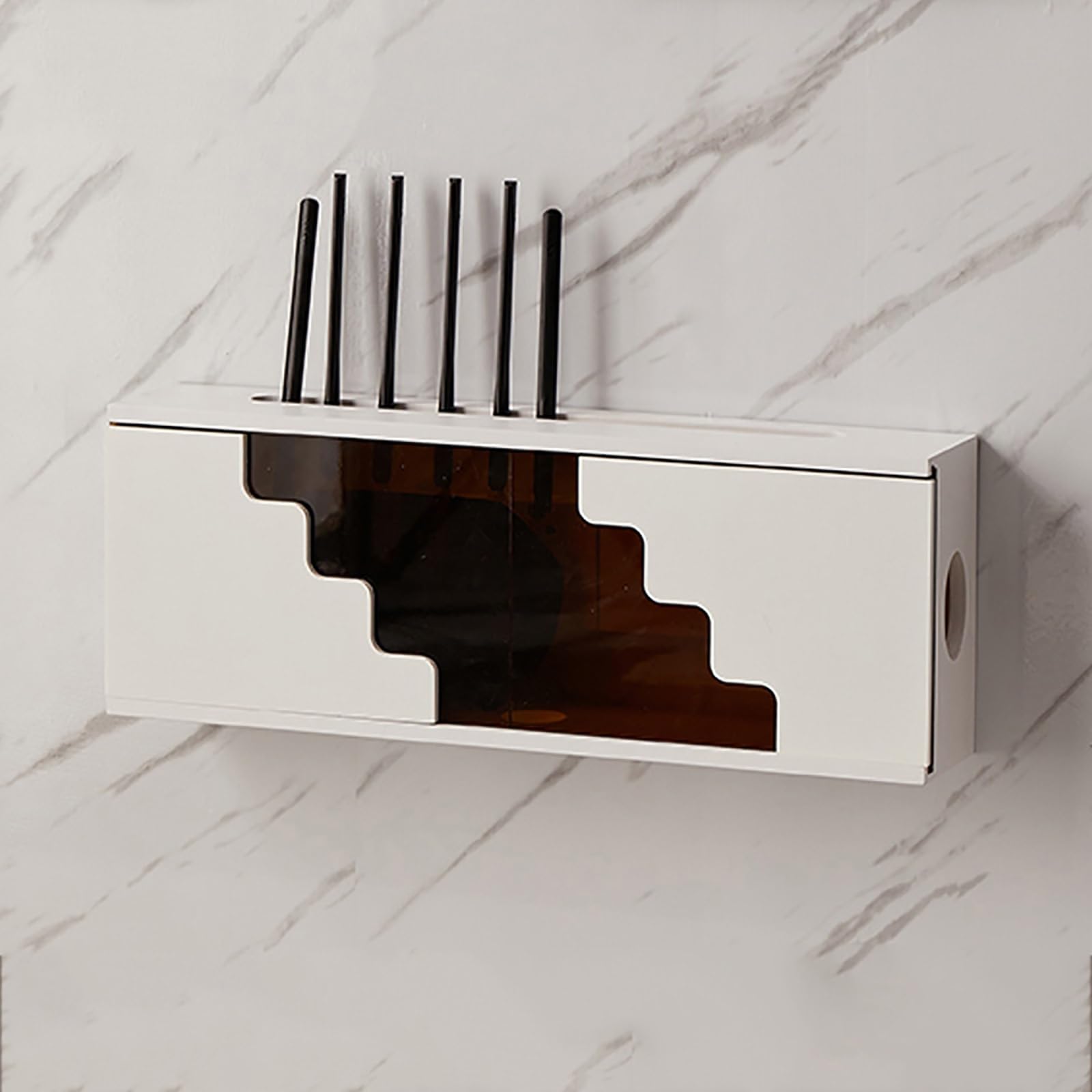Generisch Wandmontierte Aufbewahrungsbox für WLAN-Router – Kabelorganizer aus weißem Holz und Glas, dekoratives Hängeregal für Zuhause/Zimmer – 50 cm/20 Zoll Steckdosenhalterung