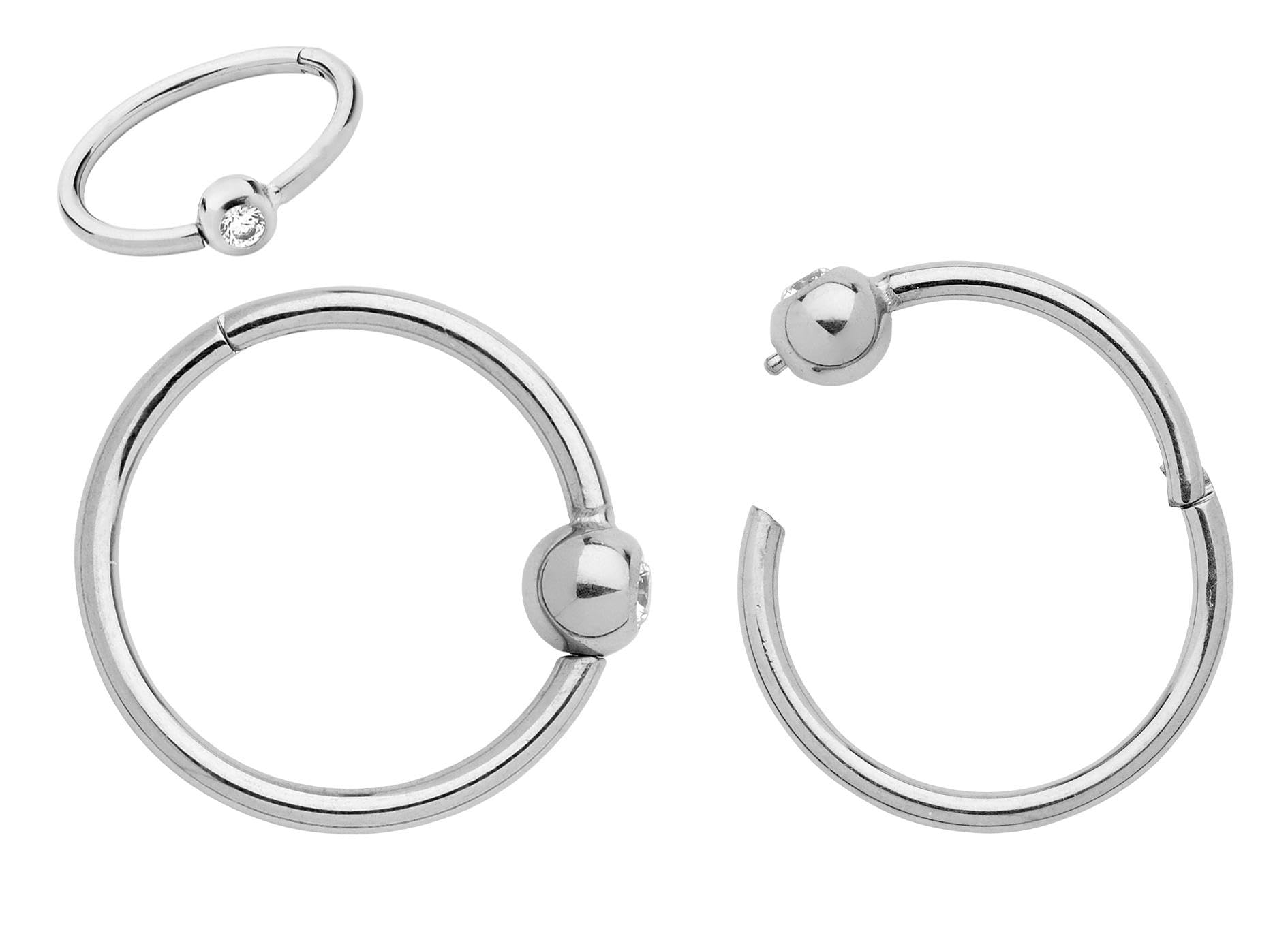 365 Sleepers G23 Titanio Unisex Gema Segmento con bisagras BCR Anillo de cierre de bola Hélice Tragus Septum Nariz Labio Aro Pendiente Joyería piercing del cuerpo