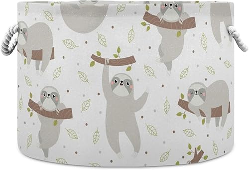 Kigai Cesta de cuerda de algodón de perezoso, cesta redonda grande para ropa sucia para bebé, manta de juguete, contenedor de almacenamiento para