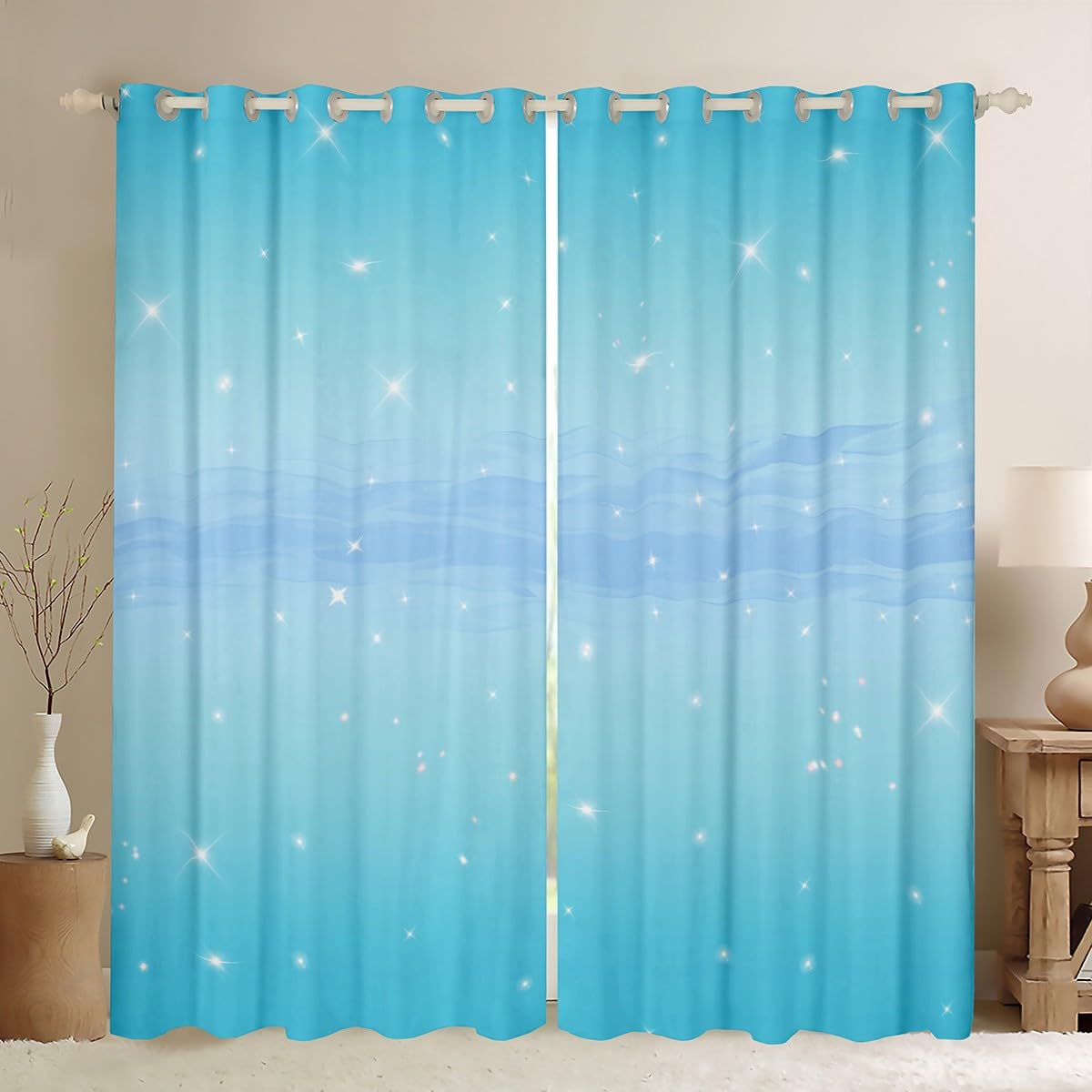 Homemissing Girls Curtains for Bedroom Living Room Blue Rainbow 30%-50% Blackout Curtains for Kids Colorful Ombre Window Drapes Glitter Window Treatments W52*L63