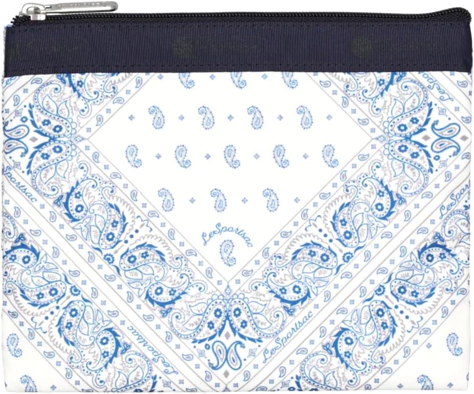 LeSportsac Bandana Breeze Classic Hobo Crossbody Bag + Cosmetic Bag, Style 7520/Color HC91, Timeless Americana Style Bandana Design in Updated Modern Classic, Crisp White Bag & Navy Paisley Motifs image 2