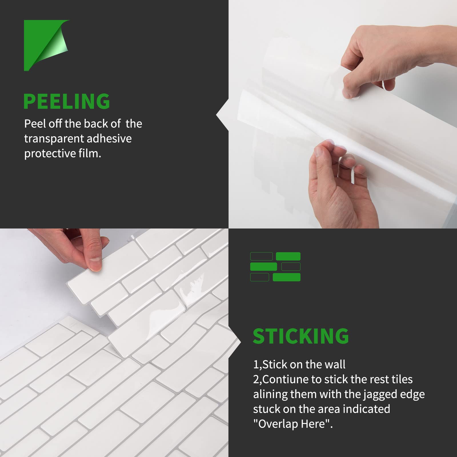 LONGKING Peel and Stick Backsplash Tile ShelfAdhesive Wall Stickers (10 Sheets) White Subway