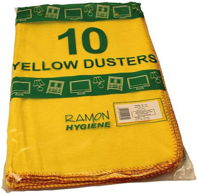 Ramon Hygiene Extra Large Traditional Yellow Dusters, 50 x 50 cm, Pack of 10, Cleans and Polishes Surfaces,