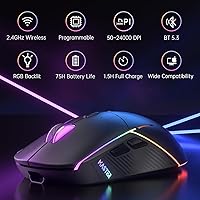 Vista 2 de FFJ Ratón Inalámbrico para Juegos, 24000 DPI, Ratón para Juegos Tri-Modo 2.4G/USB-C/Bluetooth 5.3, Ratón RGB Programable para Juego, Duración