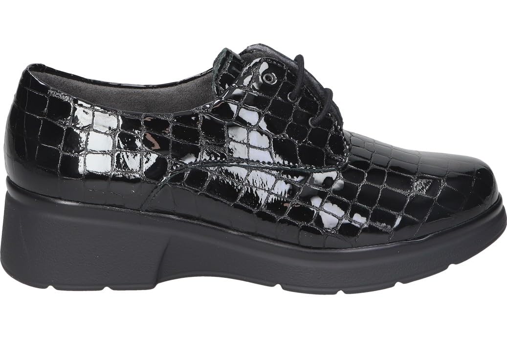 PITILLOS Zapatos Oxford de Cuña Mujer de Piel Charol Negro con Cordones, Cómodos y Ligeros, Modelo 10057