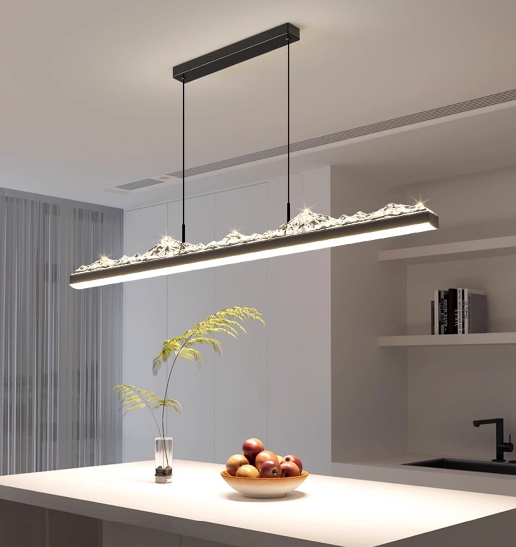 Lampada a sospensione a LED da tavolo da pranzo, 3000 K-6000 K, dimmerabile, con telecomando, design lineare moderno, 60 W, ad alta luminosità, da appendere, regolabile in altezza (120 cm/60 W)