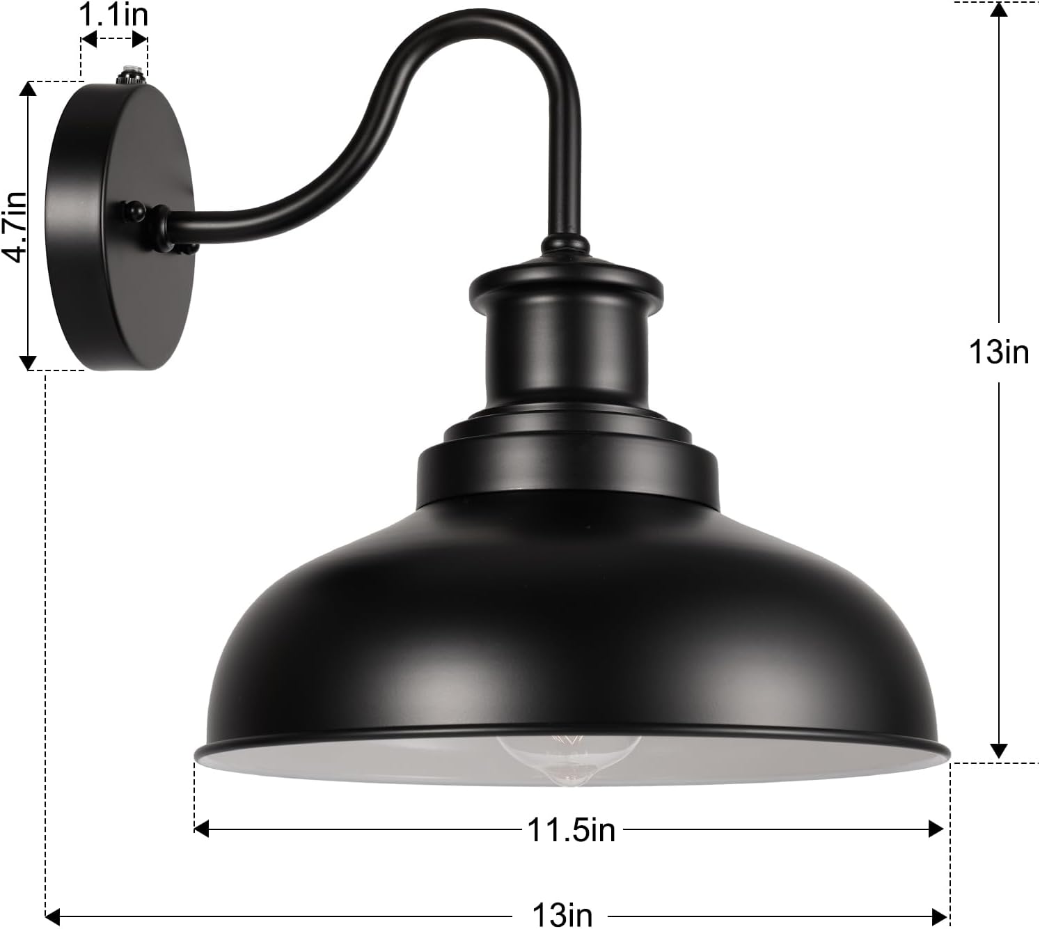 Dusk to Dawn Outdoor Barn Lights, Outdoor Wall Sconces Farmhouse Exterior Wall Mount Light, Vintage Outside Lighting Fixtures, Industrial Black Lanterns for Porch Garage Patio, 2 Pack