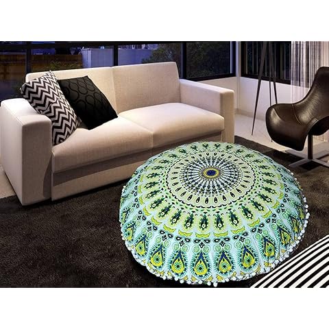 My Dream Carts 32 Inch Floor Pillow “Cover Only” Hippie Mandala Round Seats Floor Cushion Cover Pouf Cases Large Cotton Home Decorative Cushions Case Bohemian Yoga (32” Pillow Cover,Without Filler) Cover