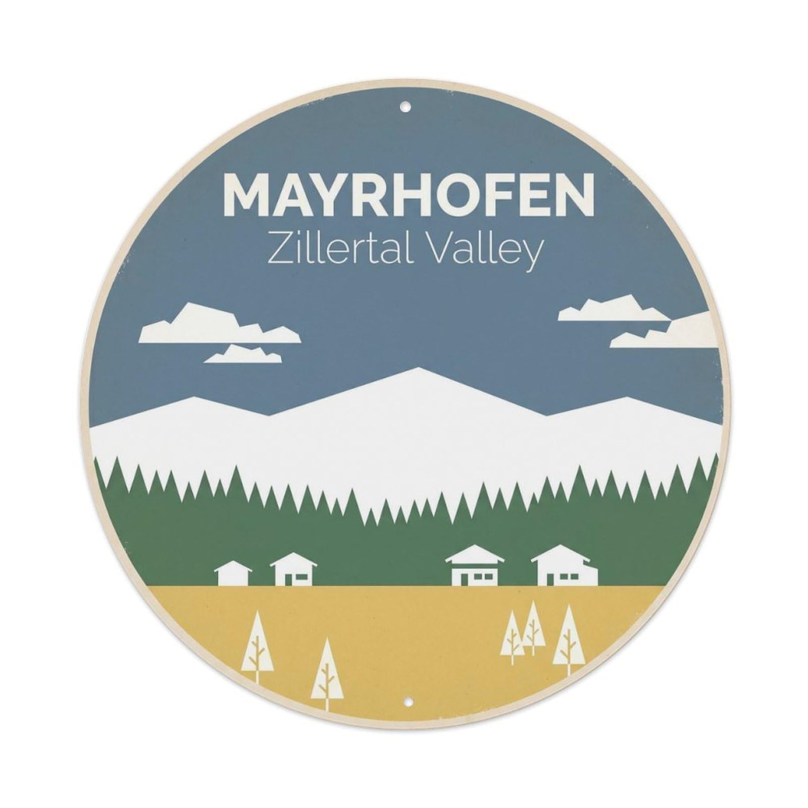 Mayrhofen Zillertal Valley Austria Alpine Travel Vintage Metal Tin Sign Plaque Wall Decor for Cafe, Man Cave, Club Bar, Office, Home Garden Round Metal Poster 8x8Inch