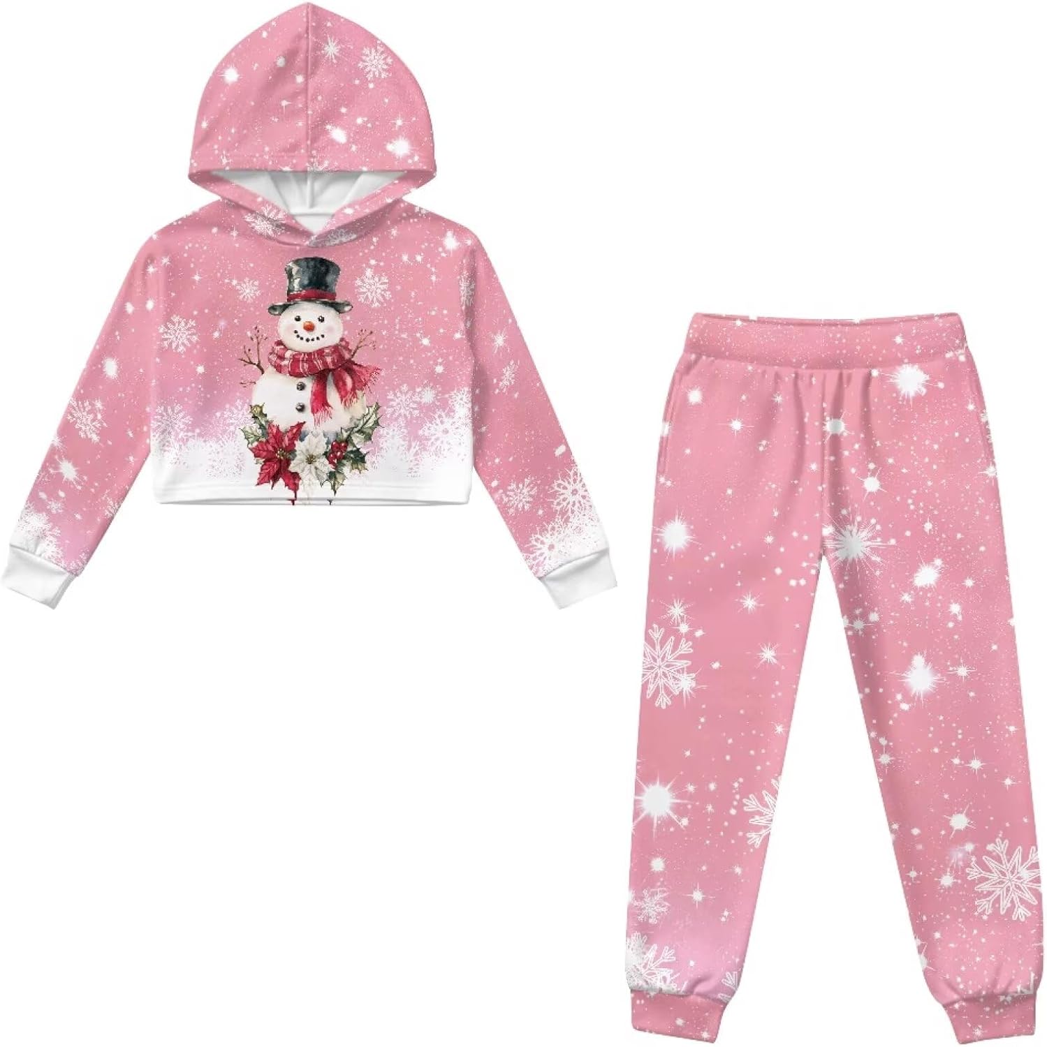 Girls Crop Top Hoodies and Pants Set Kids 4-13Y Long Sleeve Sweatshirts and Sweatpants Sportswear