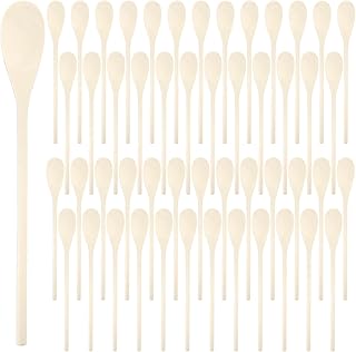 50 Pieces Long Wooden Spoons, 12 Inch Mixing Scoop Bulk with Long Handle, Oval Small Kitchen Utensil for DIY Craft, Cooking, Stirring, Serving Hot Cold Food
