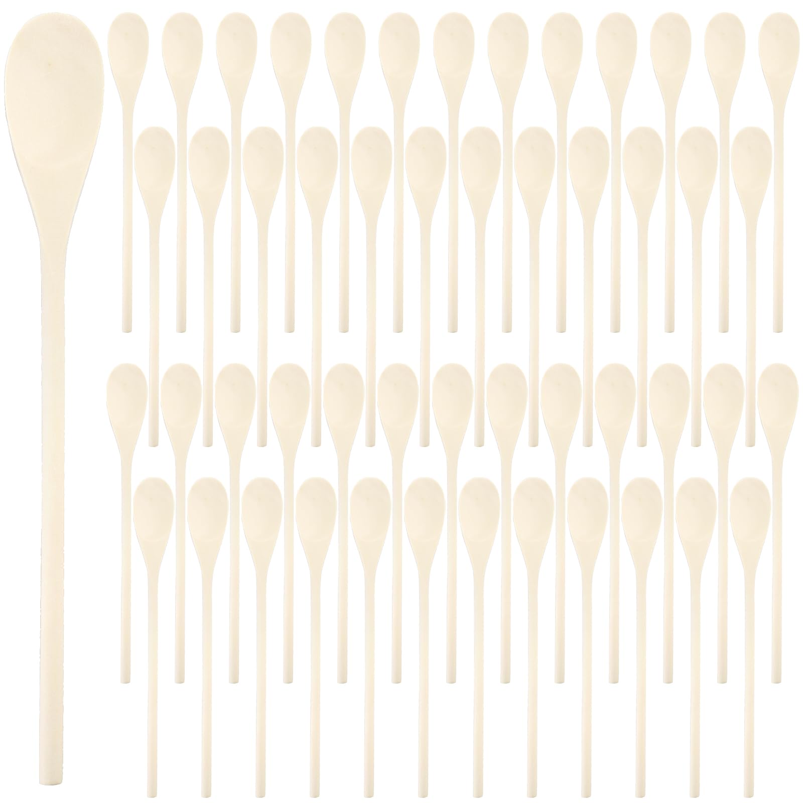50 Pieces Long Wooden Spoons, 12 Inch Mixing Scoop Bulk with Long Handle, Oval Small Kitchen Utensil for DIY Craft, Cooking, Stirring, Serving Hot Cold Food