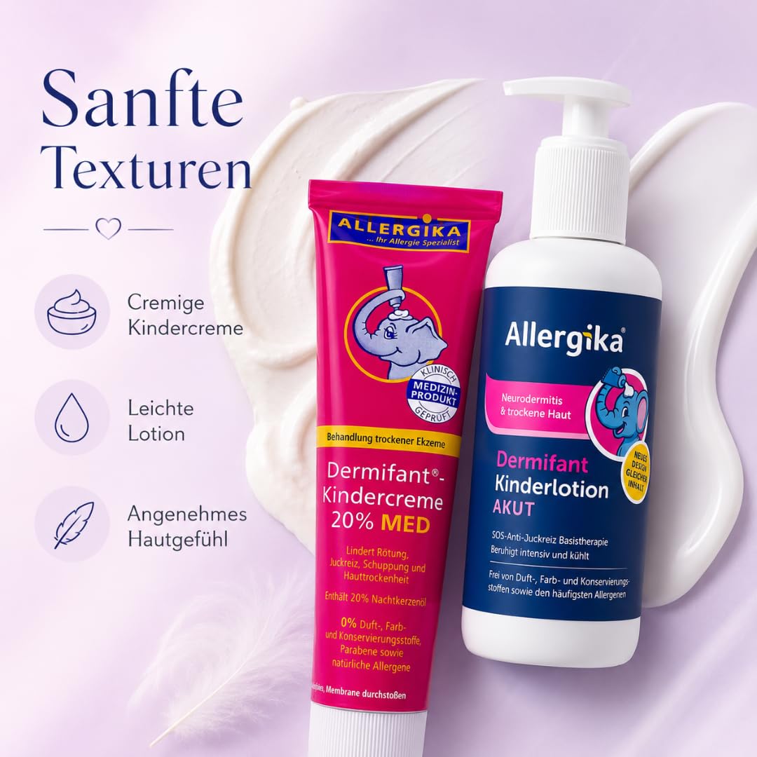 Pflegeset: Kindercreme 20% MED 100 ml + Kinderlotion AKUT 200 ml | Reichhaltige kortisonfreie Creme und leichte Akut-Lotion für trockene, juckende und zu Neurodermitis neigende Kinderhaut