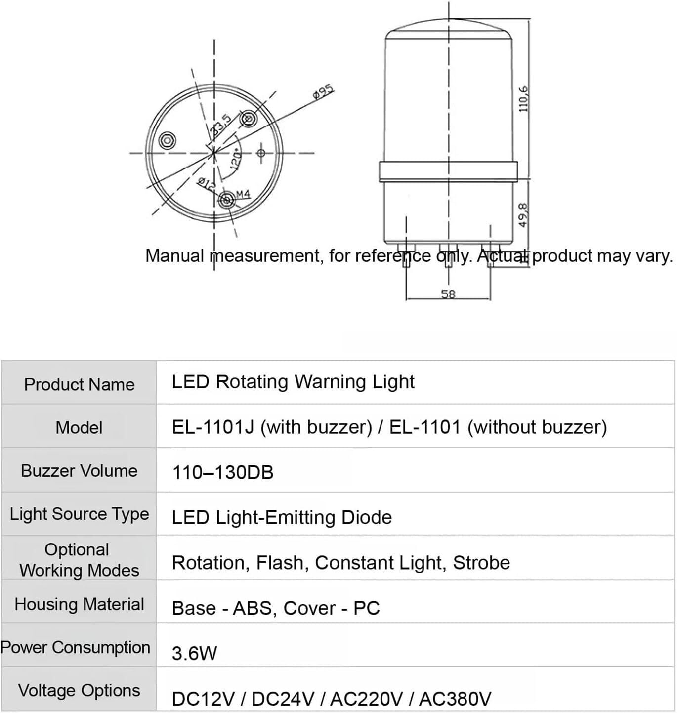 Przemysłowa lampa wieżowa alarmowa, obrotowa lampa ostrzegawcza LED, alarm dźwiękowy i wizualny z brzęczykiem, 12 V 24 V 220 V, 1 szt.(Yellow,DC24V)