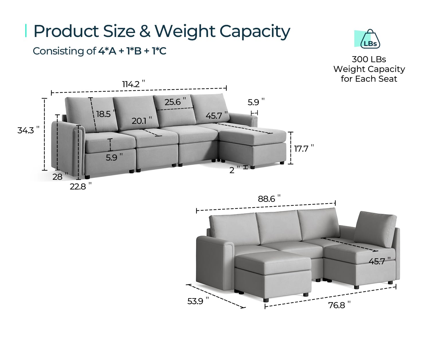 LINSY HOME Grey Sectional...B0B753977S