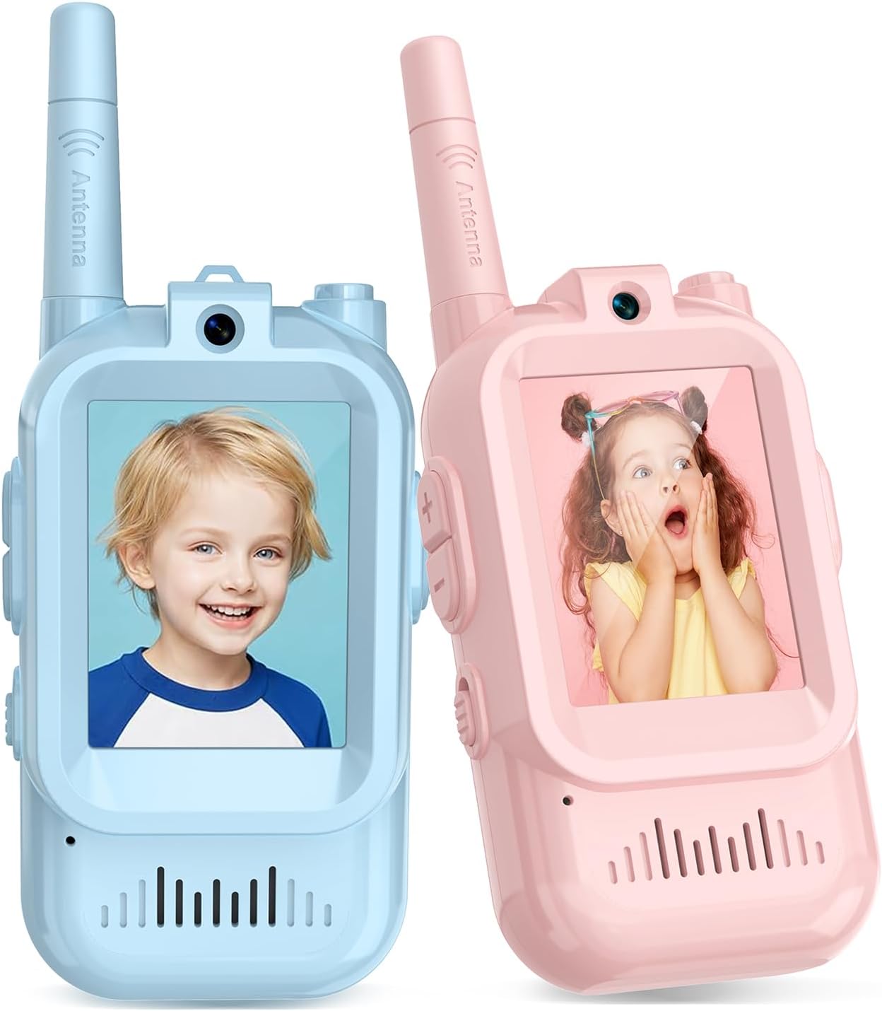 Walkie Talkies for Kids Pack of 2, Rechargeable Long Range 2 Way Radios Toys for Boys Girls Age 3-5, Birthday with Pink Blue Design,Outdoor Adventure Camping Hiking