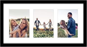 Americanflat 5x7 Picture Frame Collage with Polished Plexi Cover - Signature Collection - Fits Three 5x7 or One 10x20 Photo - Collage Photo Frame for Wall Display - Black