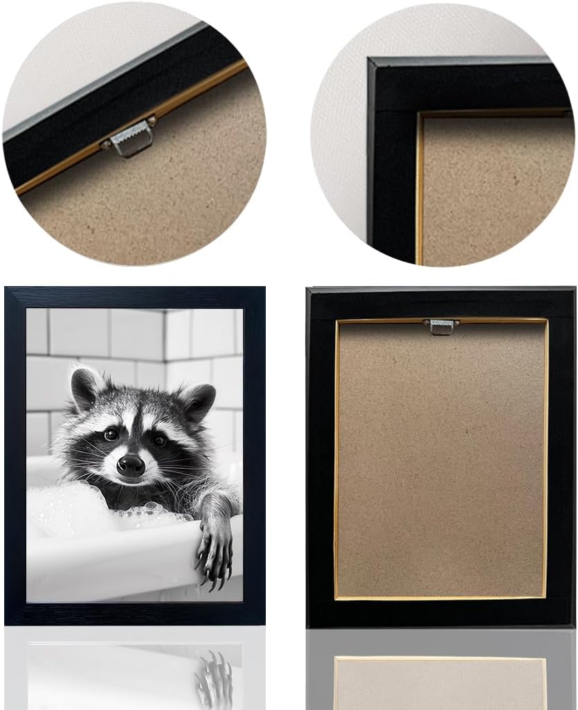 Raccoon Bathroom Decor Wall Art Funny Animal Artwork for Wall Framed Black And White Farmhouse Pictures Cute Animal Print Painting Kids Room Decor