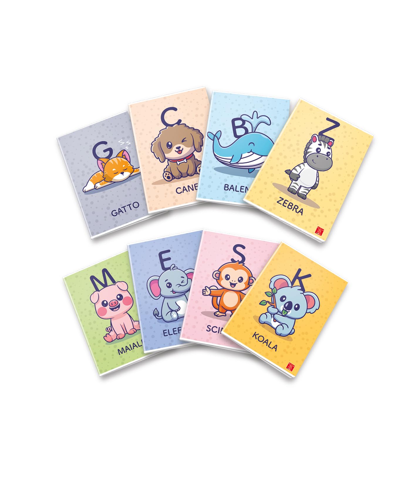 Pigna, A Come Animale Notebook, Glossy Varnish Cover, A4 21 x 29.7 cm, 42 Sheets, 80 g/m², Ruled Sheets with Margins for 3rd Grade, Assorted Covers, Pack of 10