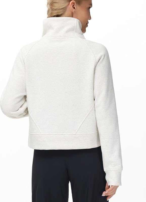 Womens Half Zip Pullover Fleece Stand Collar Crop Sweatshirt image 2