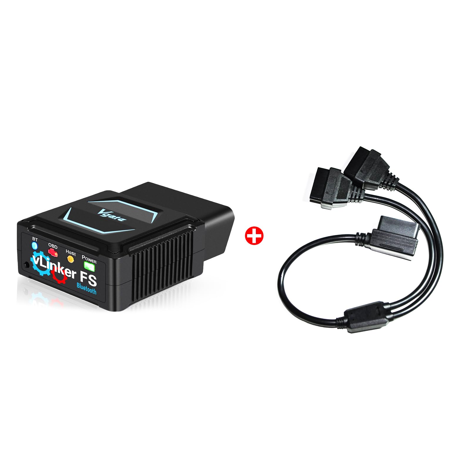 Vgate vLinker FS Bluetooth OBD2 Diagnostic Scan Tool (for Android, iOS, Windows) & 16 Pin OBD2 Splitter 12 inches