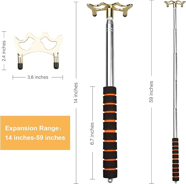 Adhafera Queue de Billard, Support Rétractable Queue de Billard avec Têtes en Laiton, Bâton de Repose-Piscine d'Extension, Accessoires de Billiard, Snooker, Jeu, Compétition - 5