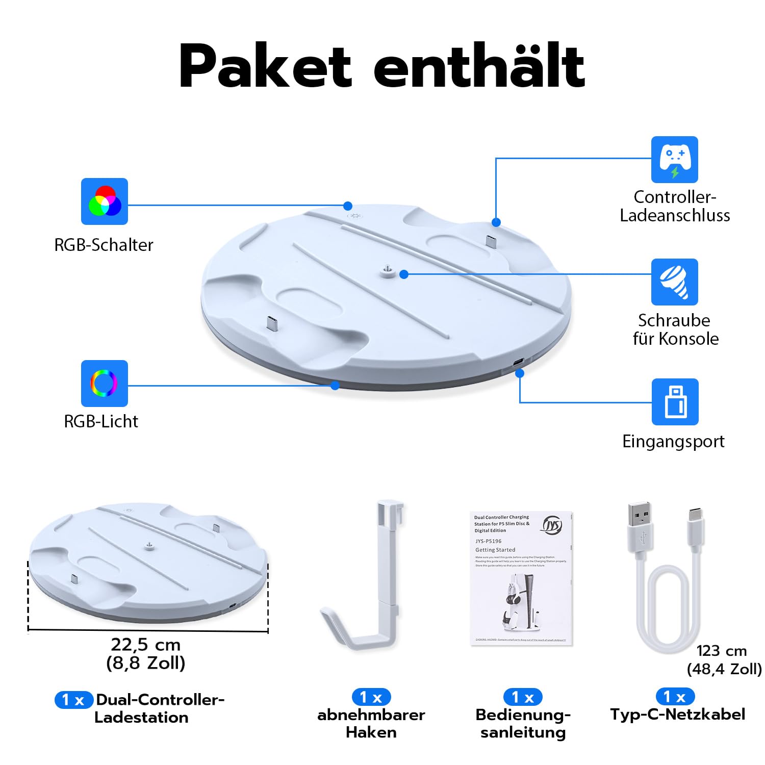 Vertikale Standfuß nur für PS5 Slim, LED Base Station für PS5 Dual Controller Ladestation Dock mit Headset Halterung für PS5 Slim Disc and Digital Editions -Nicht für PS5/PS5 Pro
