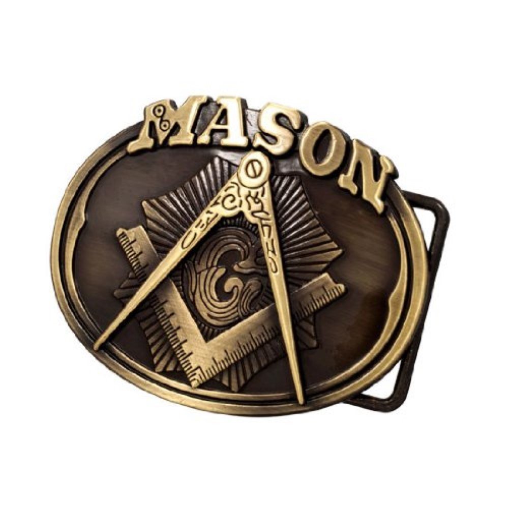 Piercing Pros Buckle Rage Adult Mens Freemason Masonic Compass Logo Oval Belt Buckle Bronze
