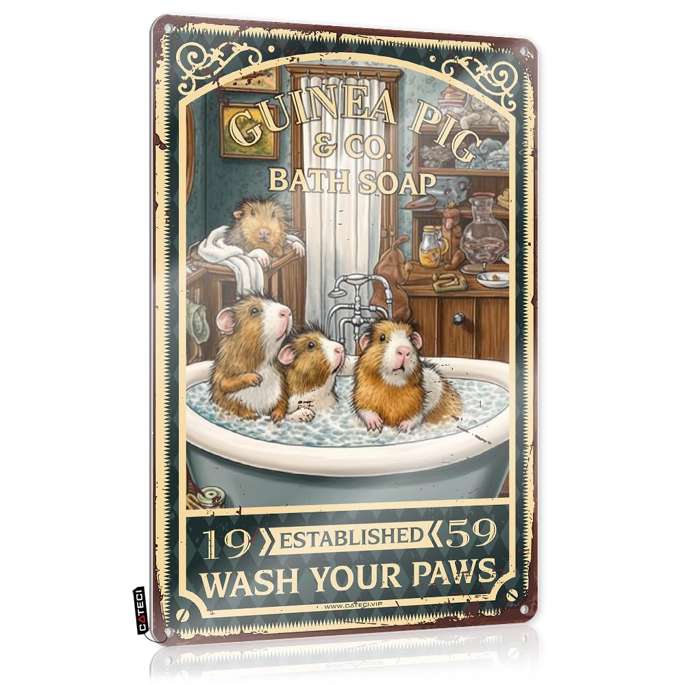MWFKKADDB Funny House Decor Guinea Pig Bath Soap Wash Your Paws Tin Sign Fairycore Room Decorearthy Wall Decorguest Decoroffice Decor For Women Outdoor Bar Signs Home Decor Men(30X40CM)