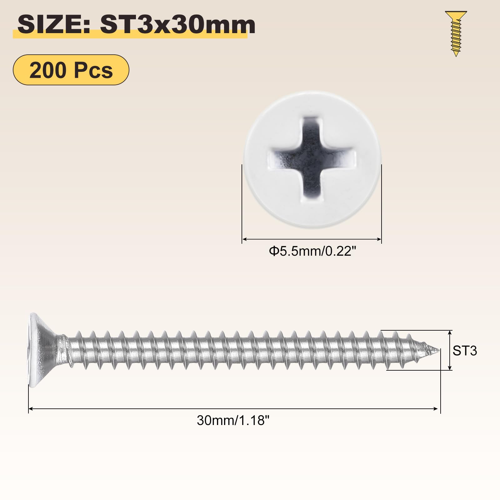 METALLIXITY Countersunk Phillips Wood Screws (ST3x30mm) 200Pcs - Image 2