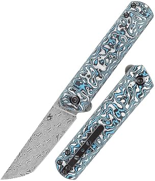 KANSEPT Foosa | Kayma Eklemi/Flipper B ak | Mavi Beyaz Karbon Fiber Sap | Damascus  elik  ak  | K2020T2